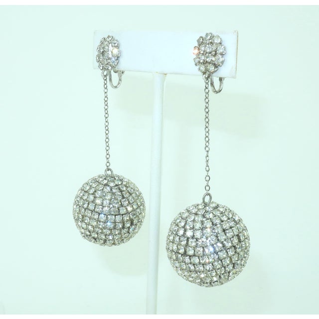 Mid-Century Modern Rhinestone Orb Drop Dangle Earrings, 1960's For Sale - Image 3 of 6