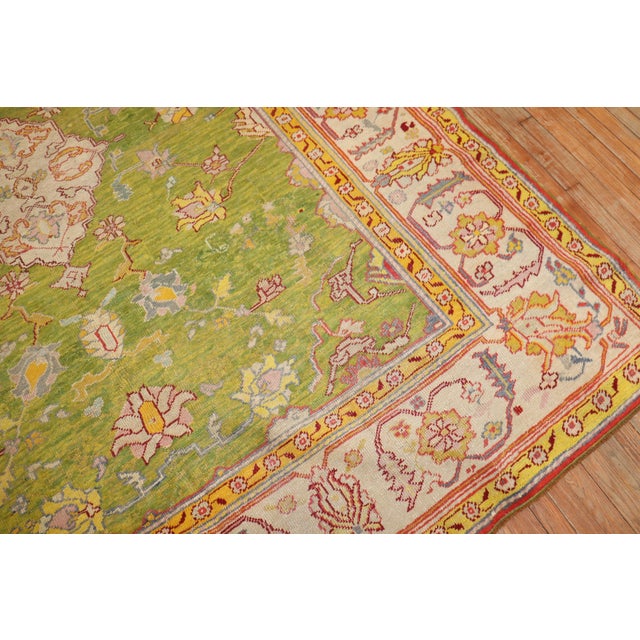 Textile Antique Zabihi Collection Apple Green Turkish Oushak Rug - 8'8" x 10'7" For Sale - Image 7 of 12