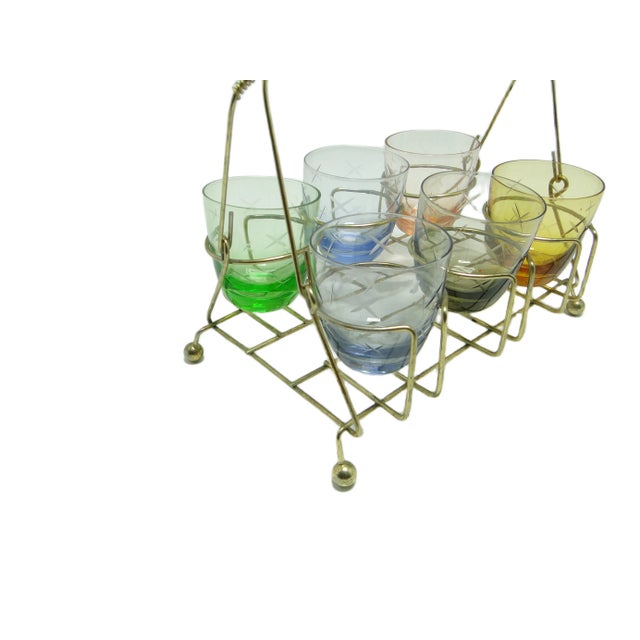 Art Deco Vodka Shot Glasses attributed to Krosno Glassworks, Poland, 1950s, Set of 7 For Sale - Image 6 of 8