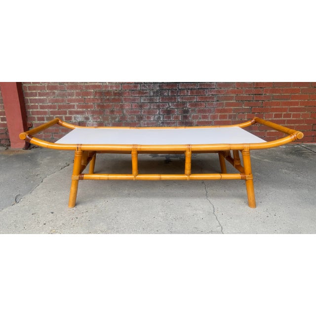 Mid-Century Modern 1960s Rattan and Bamboo Pagoda Low Coffee Table by Turtle and Crane - John Wisner for Ficks Reed Style For Sale - Image 3 of 11