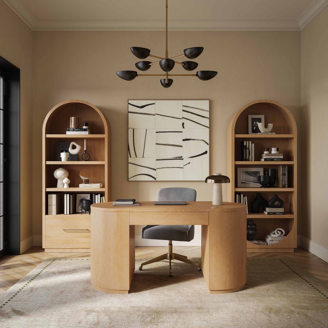 Bring warmth and modern elegance to your workspace with the Marlow Executive Desk in a natural wood, or sleek black...