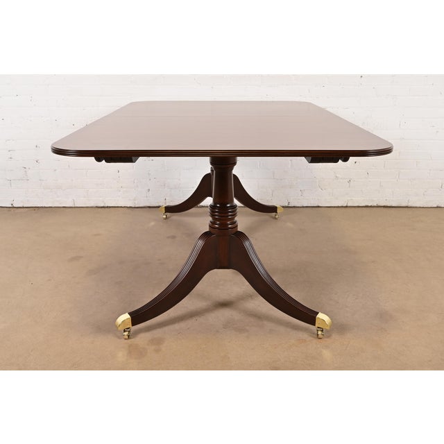 Baker Furniture Georgian Banded Cherry Wood Double Pedestal Extension Dining Table, Newly Refinished For Sale - Image 13 of 15