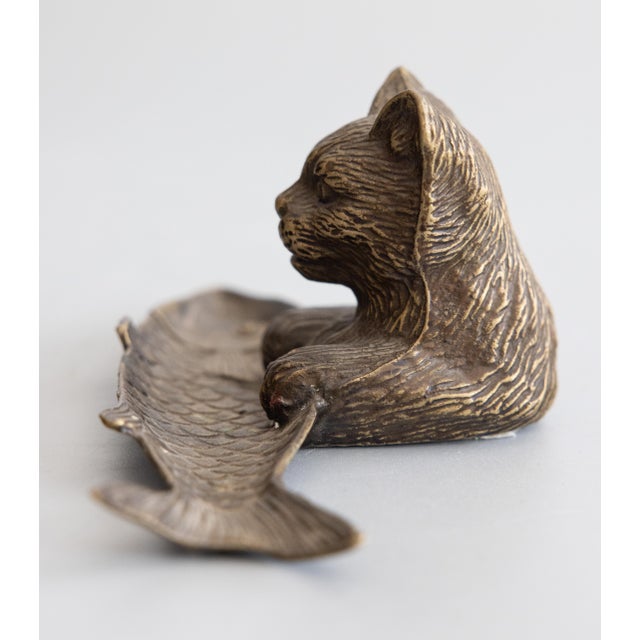Antique French Bronze Cat & Fish Pen Tray For Sale In Houston - Image 6 of 9