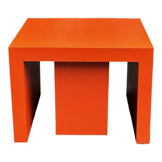 Mod Orange Laminate Parsons Coffee Table With Matching Hideaway Laminate Square Seat For Sale