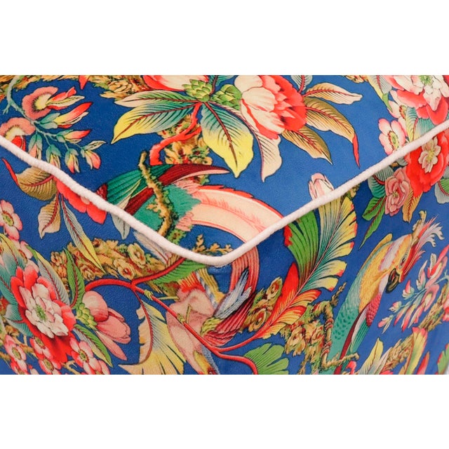 Textile Shabby Chic Edwardian Parrot Velvet Upholstered Ottoman For Sale - Image 7 of 9