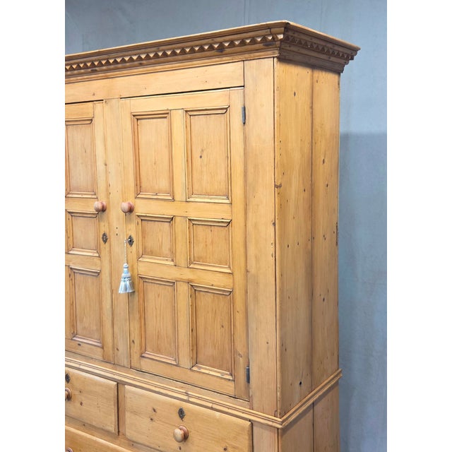Late 19th Century Antique 19th Century Irish Scrubbed Pine Linen Press Cabinet For Sale - Image 5 of 18