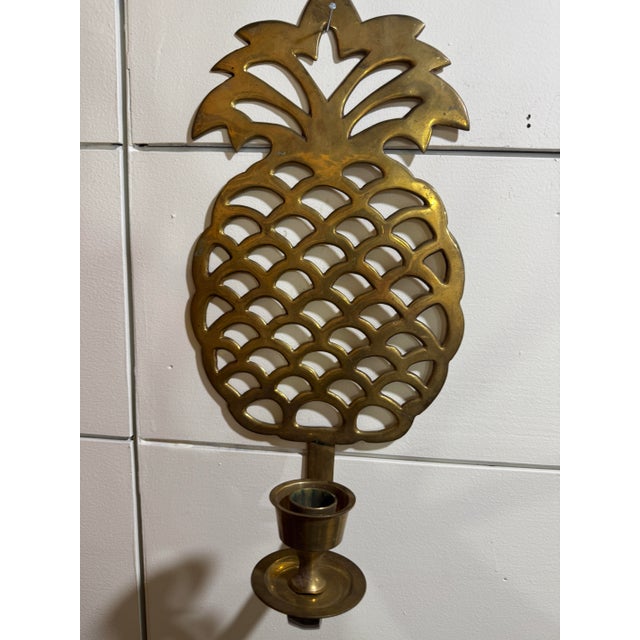 Pair of Vintage Brass Pineapple Wall Candle Sconces For Sale - Image 9 of 9