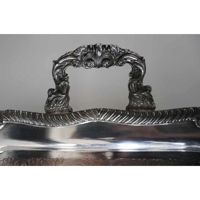 Antique Serving Tray - Silver on Copper For Sale - Image 4 of 8