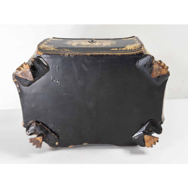 19th Century Chinese Export Black Lacquer Tea Caddy With Gilt Decoration For Sale - Image 13 of 13