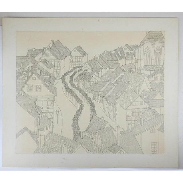 Vintage Cityscape Pen and Ink Drawing For Sale In Seattle - Image 6 of 6