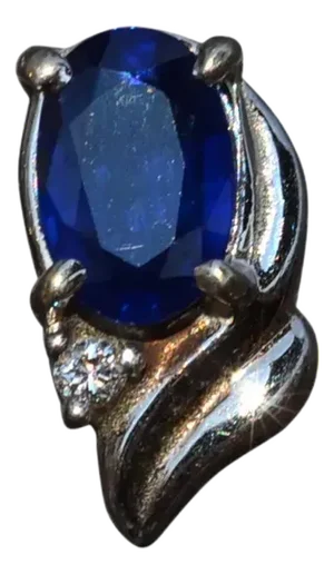 The Danicas: Ladies 14K White Gold Stud Earrings set with Oval Sapphires and Diamond Side Stones, 2 Pieces