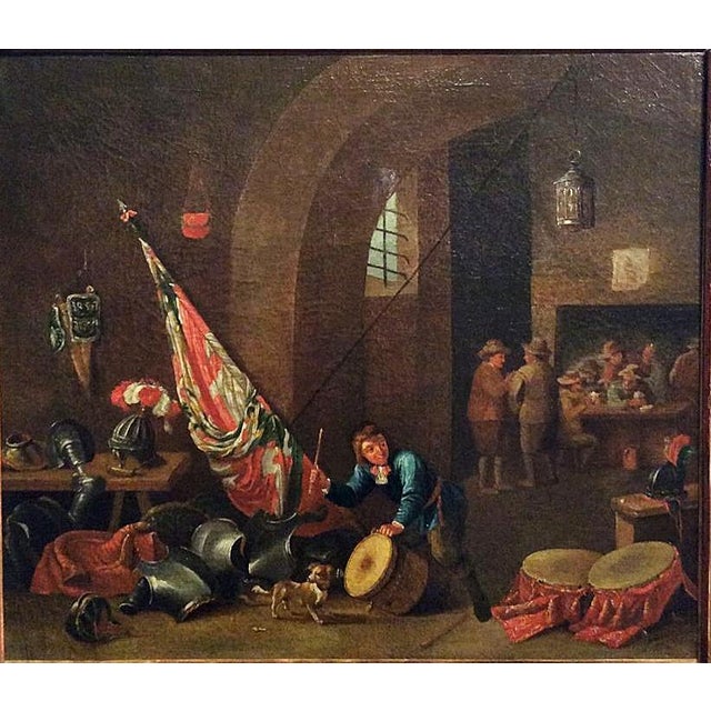Circle of Pieter De Bloot, Tavern Scene with Resting Soldiers and a Playing Child, 1600s, Painting For Sale - Image 7 of 7