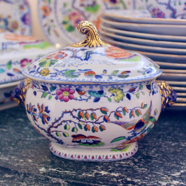 Set of English Ironstone Porcelain “Flying Bird” Pattern Dinner Service- 24 Pieces For Sale - Image 6 of 12