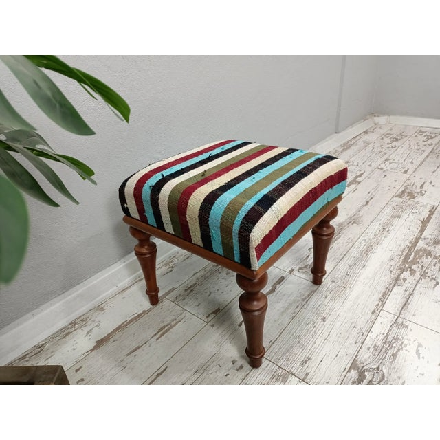 Kilim Upholstered Pouffe Footstool For Sale - Image 4 of 9