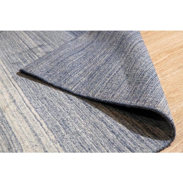 Contemporary 8x10 Blue Hand-Knotted Wool Subtle Ombre Stripes Modernist Carpet Rug For Sale - Image 3 of 6