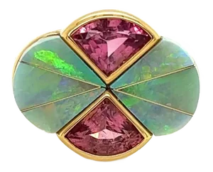 Kabana Opal & Pink Tourmaline 14k Yellow Gold Ring - Size 7