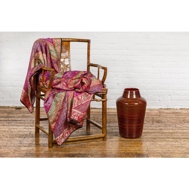Early 21st Century Artisan Brown Glaze Vase with Black Concentric Motifs and Tapering Lines For Sale - Image 5 of 12