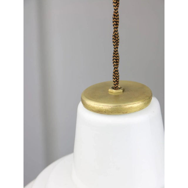 Metal Mid-Century Italian Brass and Opaline Pendant Lamp For Sale - Image 7 of 13