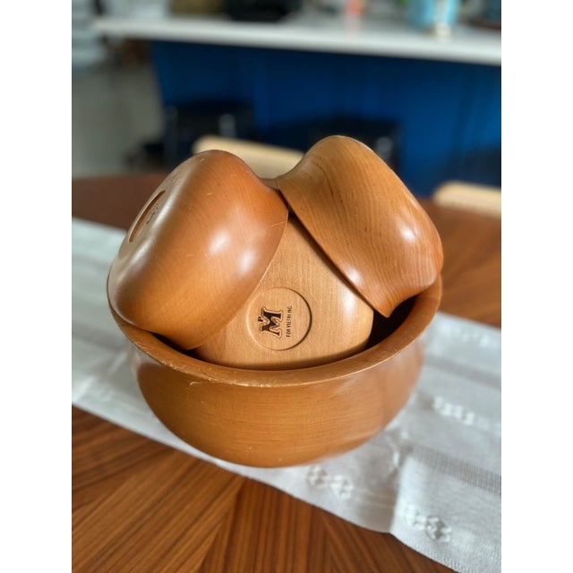 1970s 1970s Manzoni Pietro for Vietri Italian Olive Wood Salad Bowl Set- 7 Pieces For Sale - Image 5 of 11