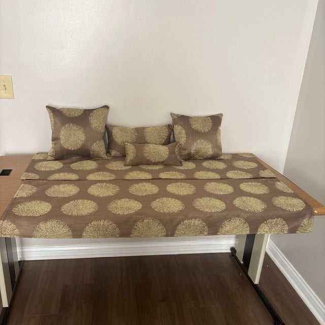 Brown Waterproof Table Runner and 4 Pillows Handmade New For Sale - Image 8 of 12