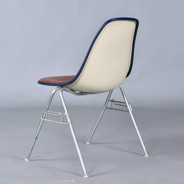 Eames 6 Eames Stackable Eastern Air Lines Red Orange Naugahyde Pad Shell Chairs For Sale - Image 4 of 14