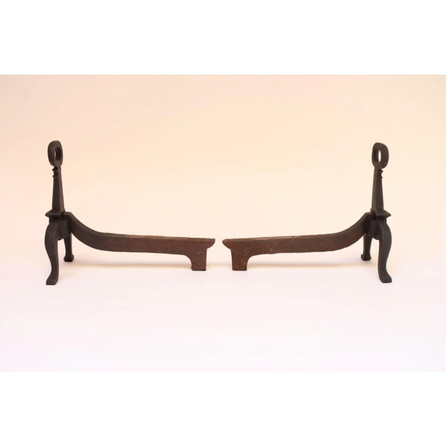 Arts & Crafts Pair of Petite Arts and Crafts Cast Iron Key Hole Andirons / Fire Dogs For Sale - Image 3 of 12