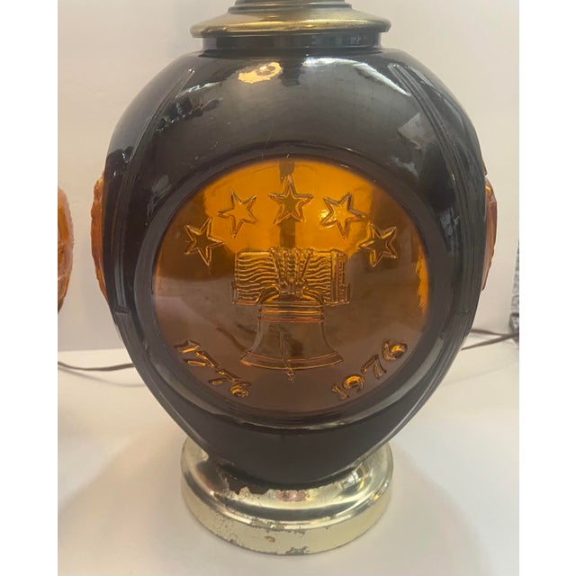 Vintage Phoenix Consolidated Light Co Amber 24” Set of Patriotic Lamps Rare - a Pair For Sale - Image 15 of 18