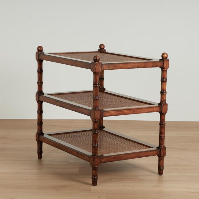 Vintage Three Tiered Caned British Colonial Style Stand For Sale - Image 4 of 13