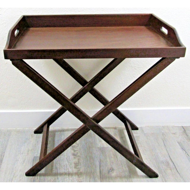 Mid-Century Modern Mid 20th Century Vintage English Butler's Mahogany Tray Table With Folding Stand For Sale - Image 3 of 18