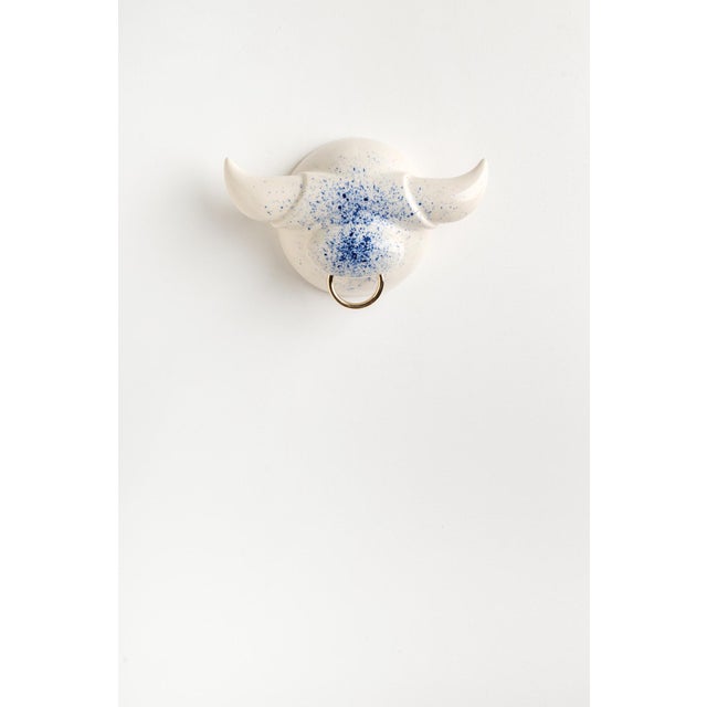 Contemporary Blue and White Ox Ceramic Sculpture, Modern Design, New Creation Wall Art For Sale - Image 3 of 7