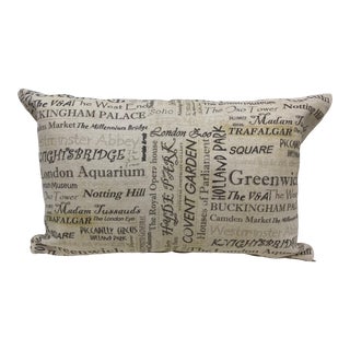 Large Bolster Pillow Plastered With the Names of London's Most Popular Tourist Attractions - Made in Uk. For Sale