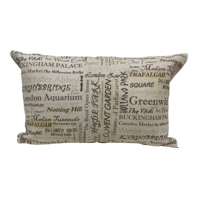 Large Bolster Pillow Plastered With the Names of London's Most Popular Tourist Attractions - Made in Uk. For Sale