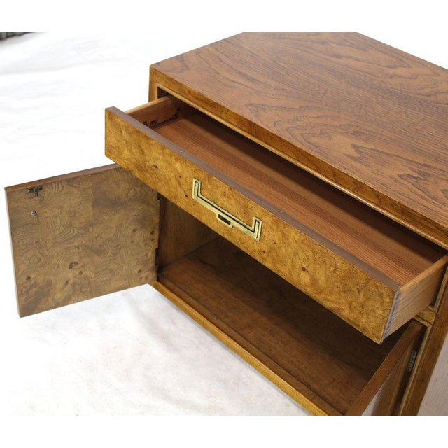 Light Burl Wood Campaign Nightstands Bed Tables Brass Hardware a Pair