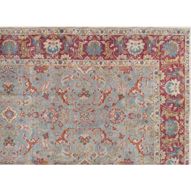 Antique Tabriz Rug, Handmade Oriental Rug in Terracotta, Light Blue, Gold, Green For Sale - Image 9 of 17