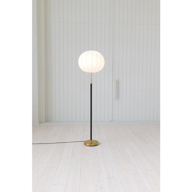 Metal Mid-Century Brass Black Leather Floor Lamp from Falkenbergs Belysning, Sweden, 1960s For Sale - Image 7 of 16
