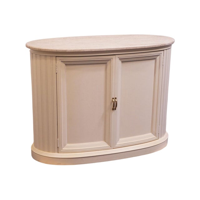 Century Furniture Century Furniture Coastal Contemporary Style 46" White Oval Console / Server Buffet W. White Granite Top For Sale - Image 4 of 11