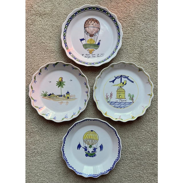 Ceramic Vintage Faience Hand-Painted Plates-Set 2 For Sale - Image 7 of 8