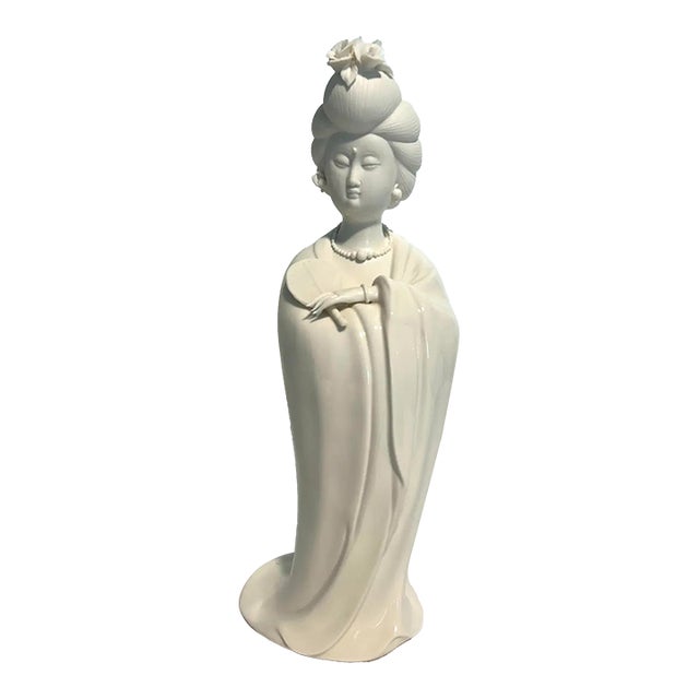 Large Mid Century Modern Ceramic Mixed Finish Gump's Geisha Statue Figurine For Sale