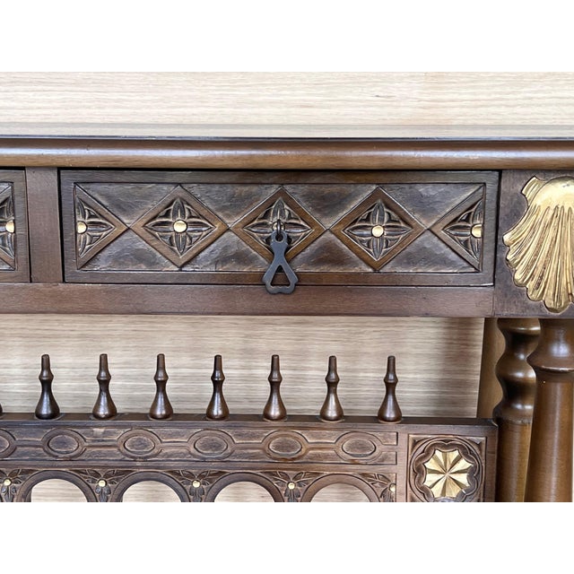 Mid 20th Century Castilian Mid-Century Console in Walnut with Two Front Drawers in Gold Leaf For Sale - Image 6 of 18