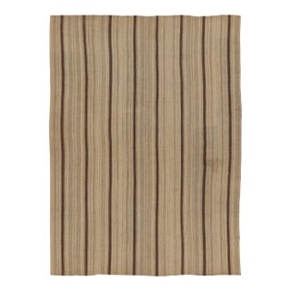 Rug & Kilim’s Contemporary Rez Kilim in Brown and Beige Textural Stripes For Sale
