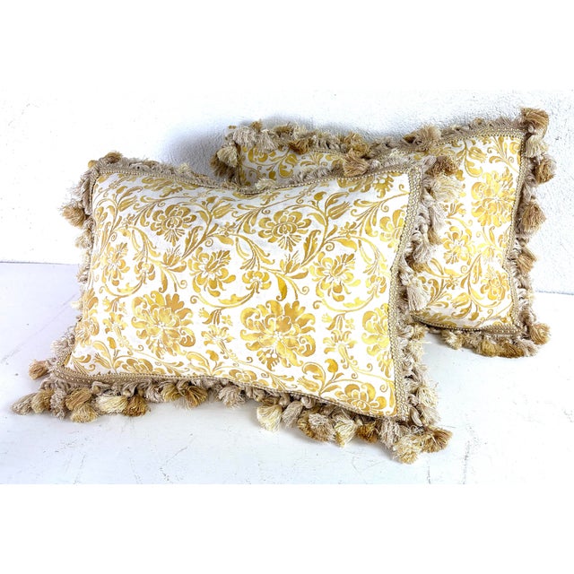 2020s Vintage Italian Fortuny Tasseled Floral Pillows/ a Pair For Sale - Image 5 of 9