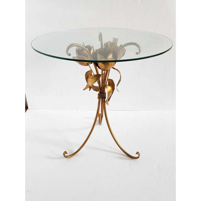Hollywood Regency Vintage Italian Hollywood Regency Style Gilt Metal Side Table For Sale - Image 3 of 12