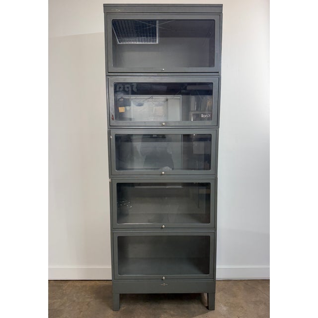 Vintage Globe-Wernicke Industrial Steel Barrister Bookcase, Five Stack For Sale - Image 11 of 16