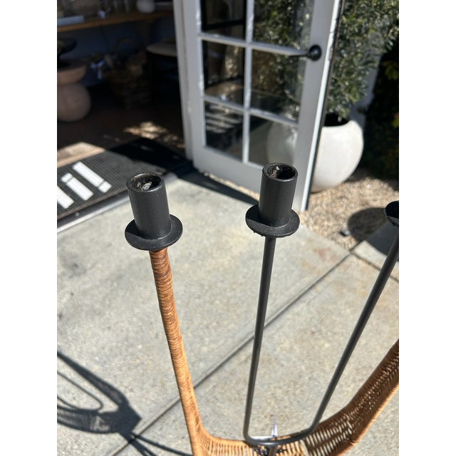 Arthur Umanoff Vintage Arthur Umanoff Wrought Iron & Rattan Floor Candelabra For Sale - Image 4 of 12