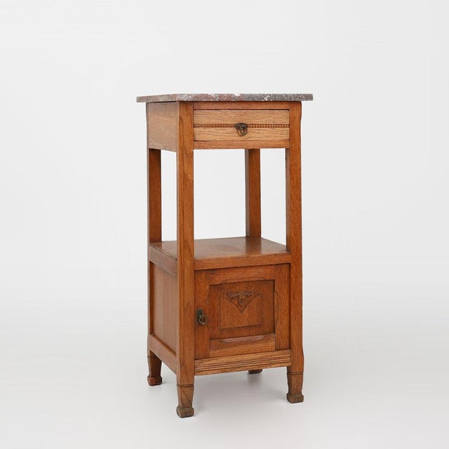 French Art Deco Nightstand in Oak with Pink Marble Top, 1930s For Sale - Image 14 of 14