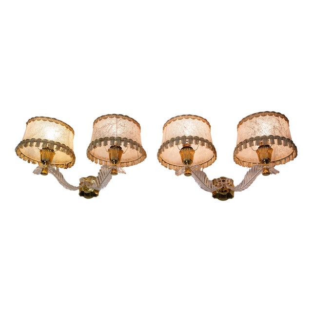 Louis XV Brass and Resin Double Sconces with Lampshades, 1960s, Set of 2 For Sale
