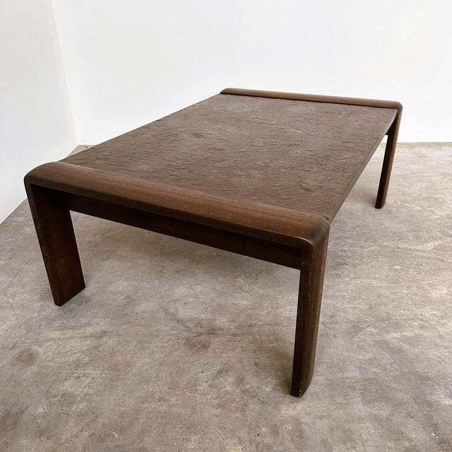 Wood Vintage Belgian Modern Brutalist Oak and Fossil Slate Coffee Table, 1970s For Sale - Image 7 of 16
