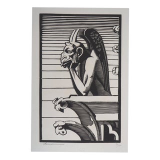 Georges Lemoine, The Stryge of Notre-Dame De Paris, 1929, Original Woodcut For Sale