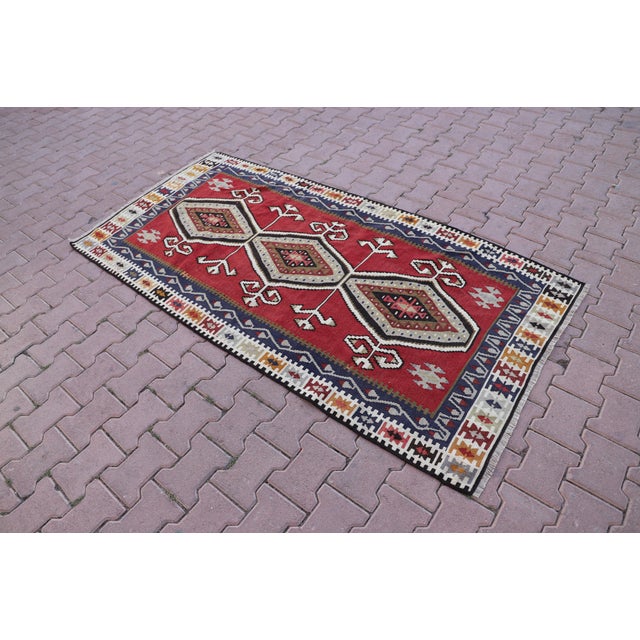 Tribal 1990s Tribal Red Ikat Handmade Rug For Sale - Image 3 of 12
