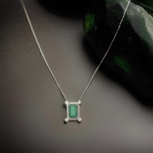 Natural Emerald Diamond Necklace 18" 14k Gold 6.04 TCW Certified For Sale - Image 11 of 12